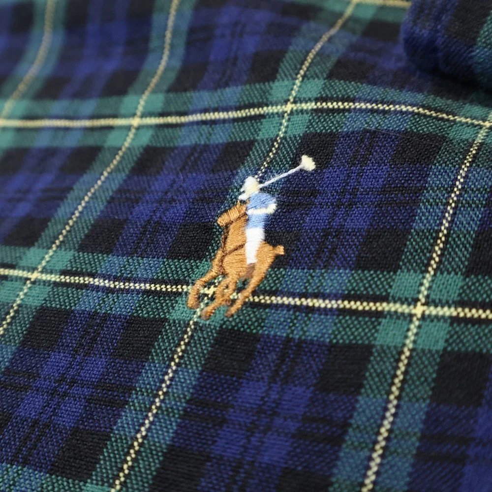 Polo Ralph Lauren Mens XXL Classic Fit Plaid Button Down Shirt Navy Green Cotton